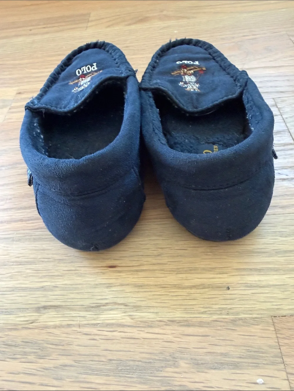 Polo Ralph Lauren Polo Bear Ski Bear Moccasin Slippers Navy Blue Embroidered